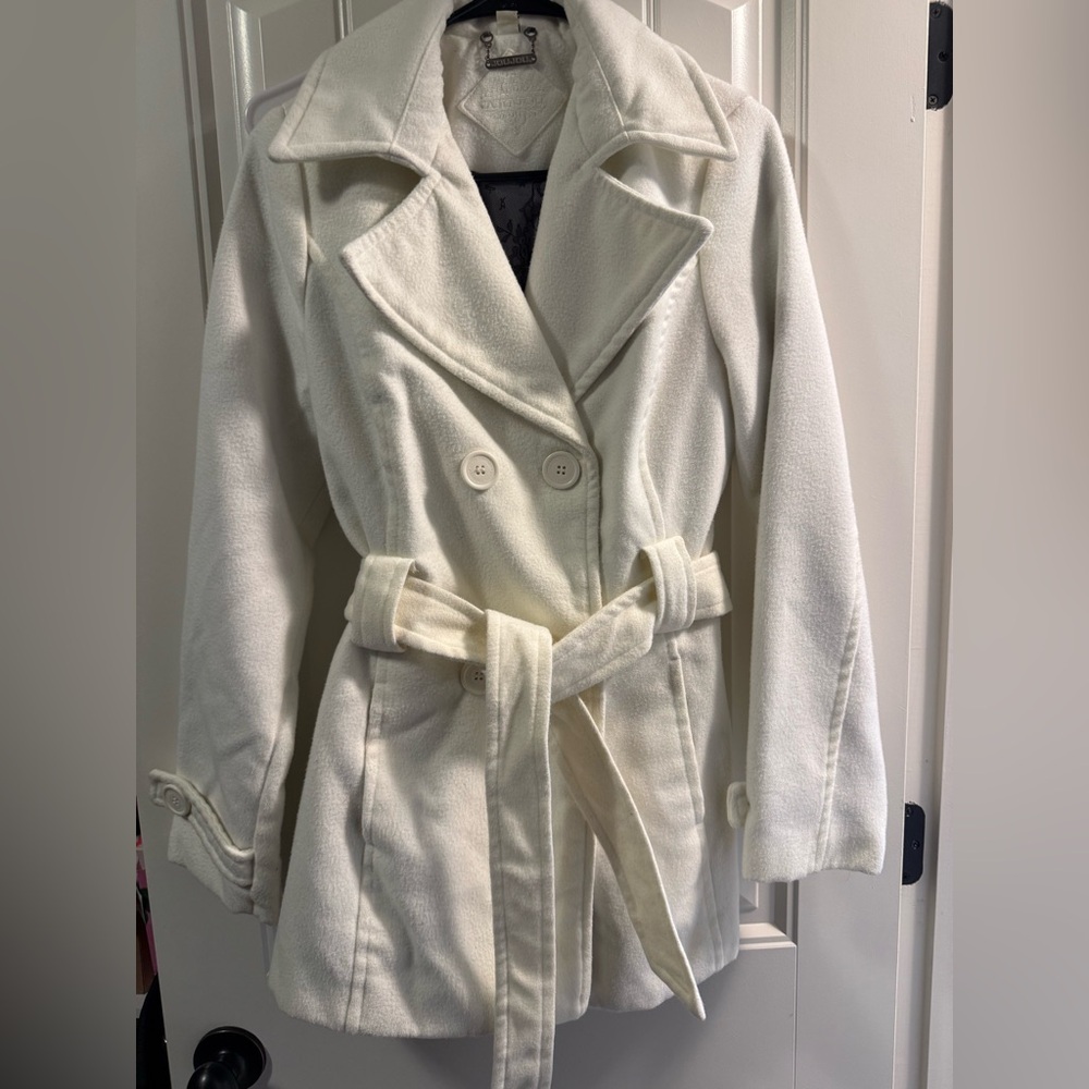 Jou Jou Women's‎ White Double-Breasted Trench Coat